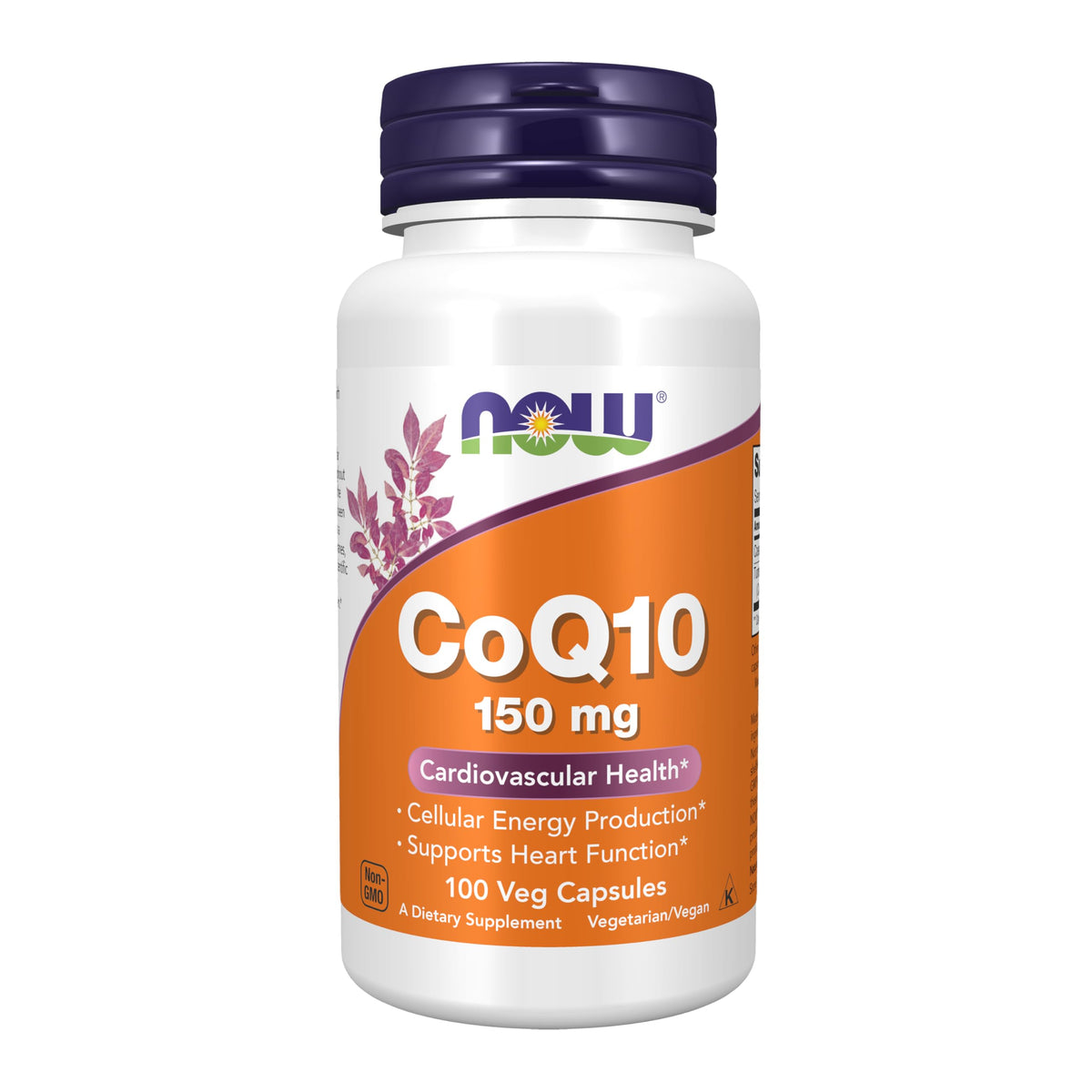 NOW Foods CoQ10 150 mg bottle front view, trusted daily supplement for cellular energy support.