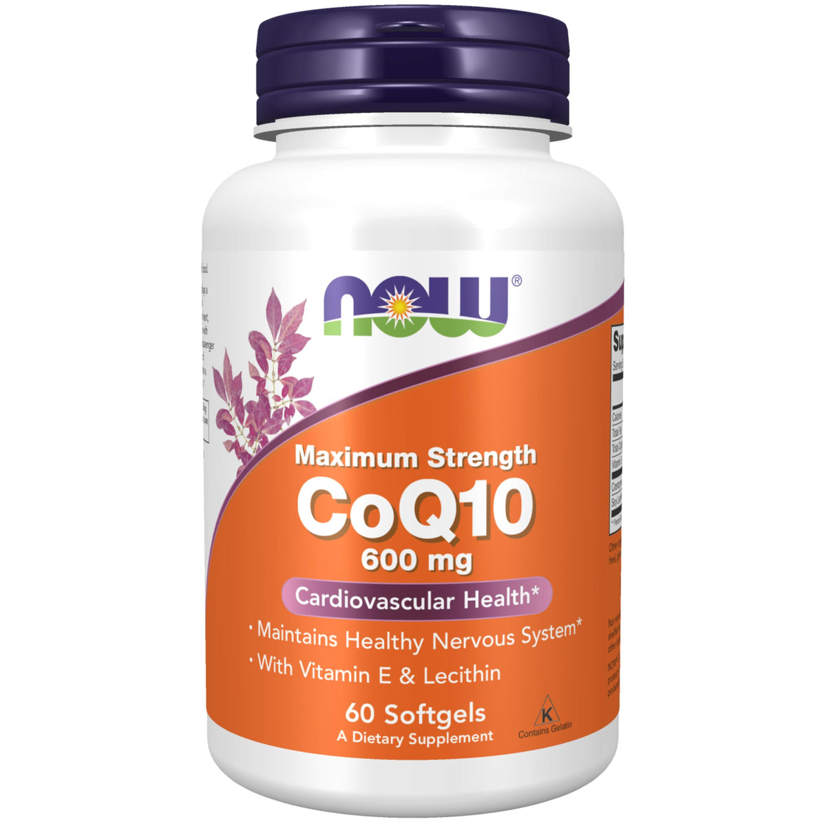 NOW Foods CoQ10 600 mg softgels bottle for daily energy support