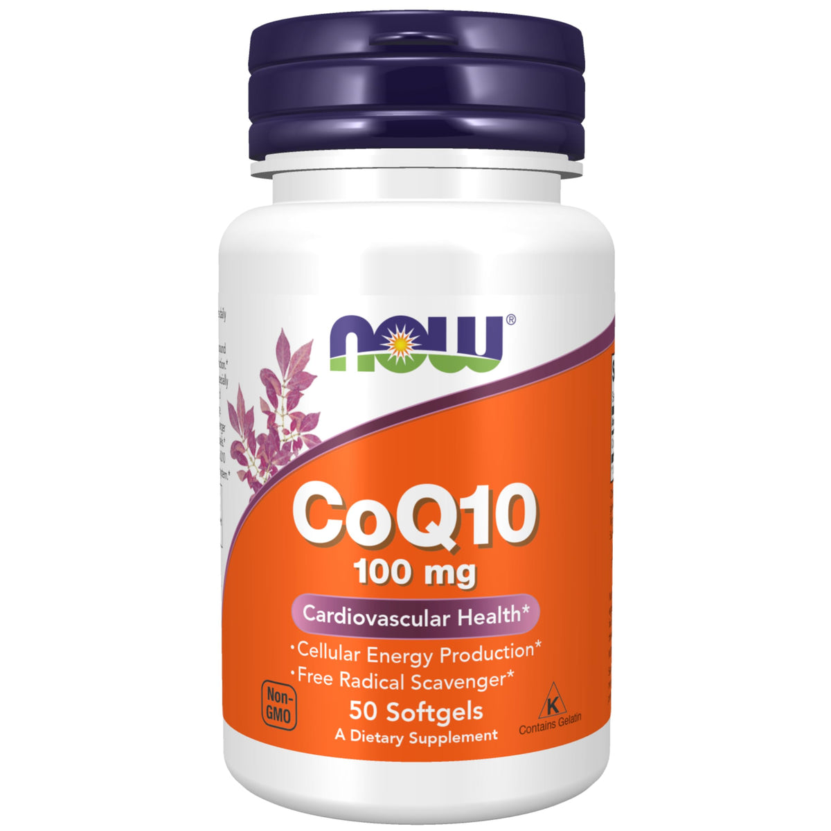 NOW Foods CoQ10 softgels bottle showing branding and packaging for quick reference