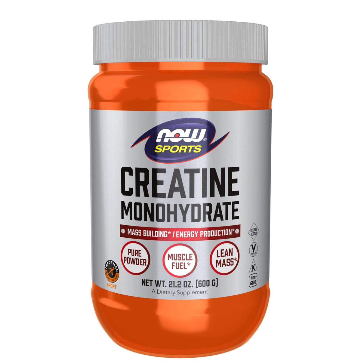 NOW Foods Creatine Monohydrate powder bottle for quick energy during workouts