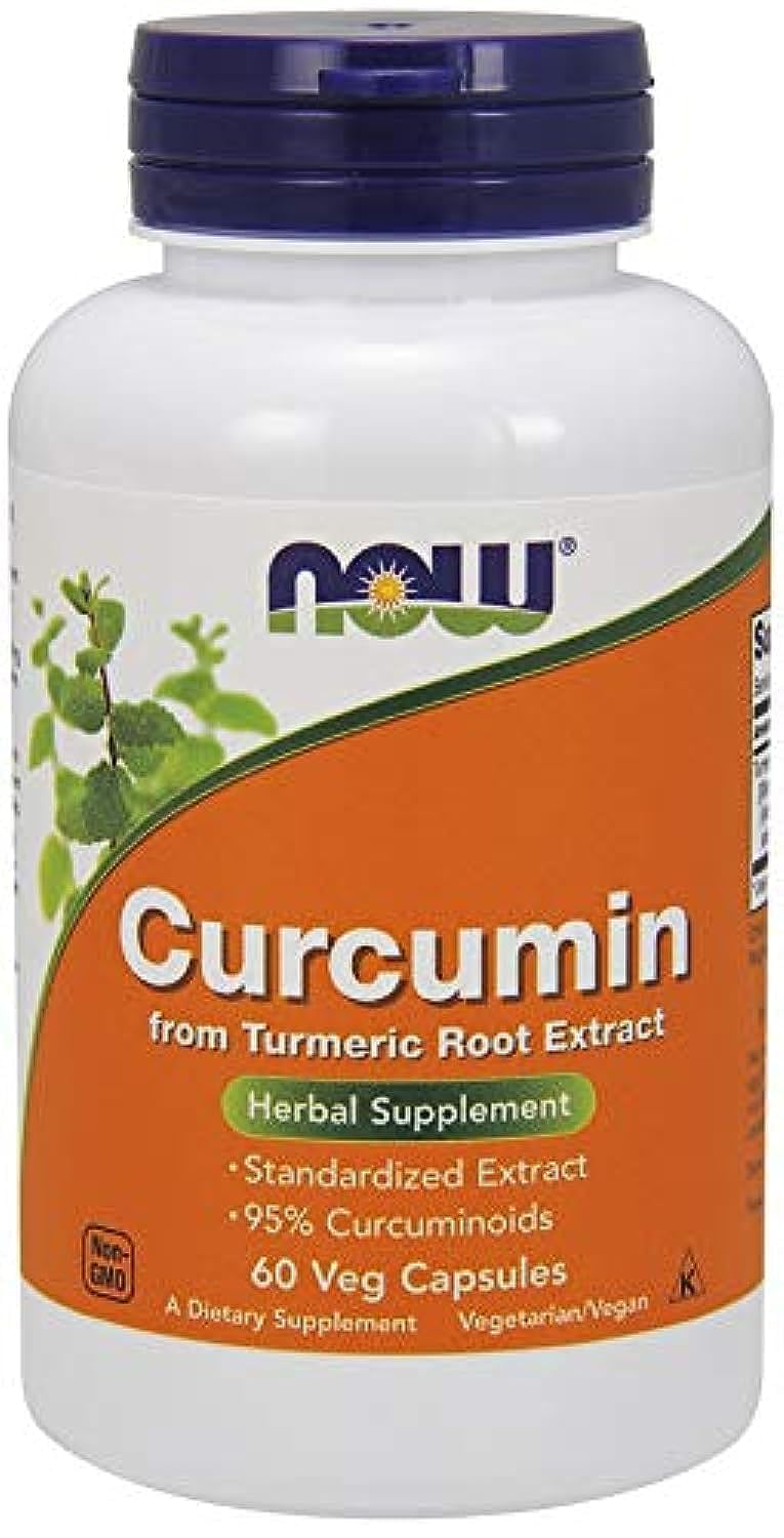 NOW Foods Curcumin Ext 95% bottle front showing high-potency turmeric extract.