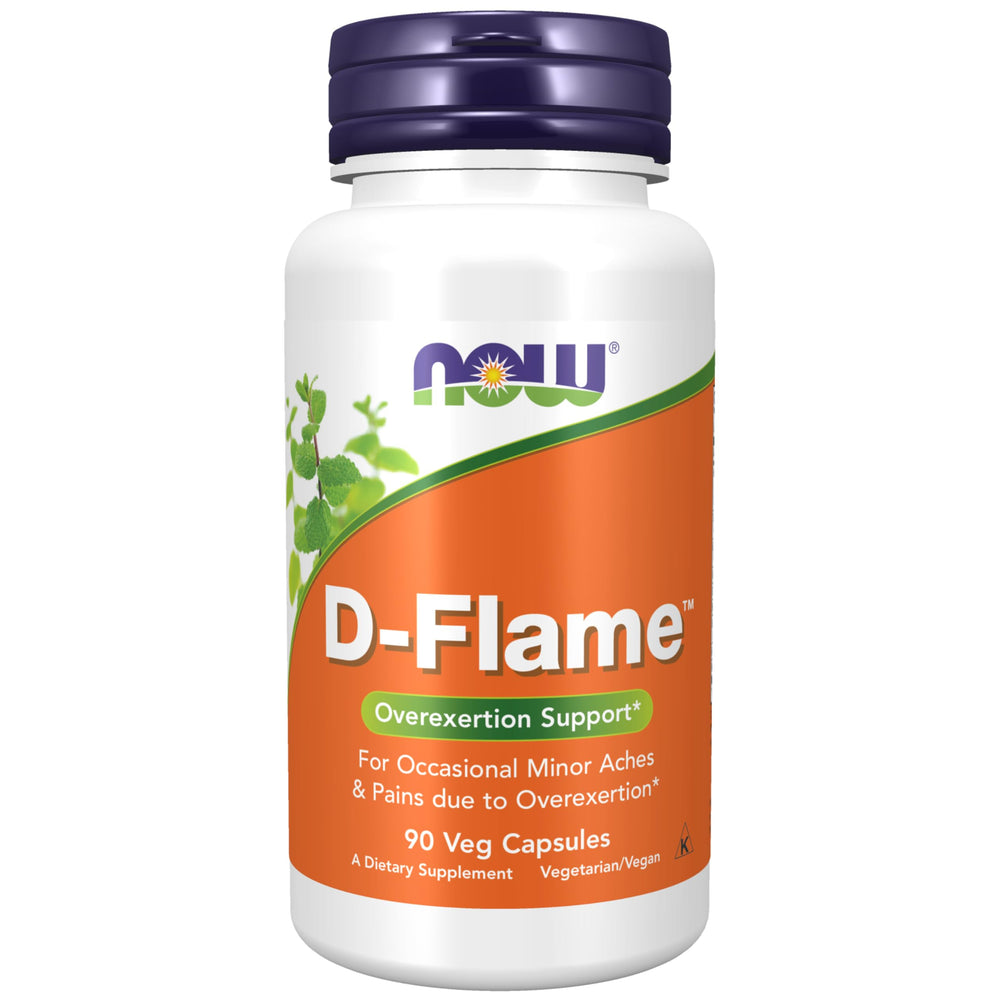NOW Foods D-Flame bottle front with herbal blend for daily comfort.
