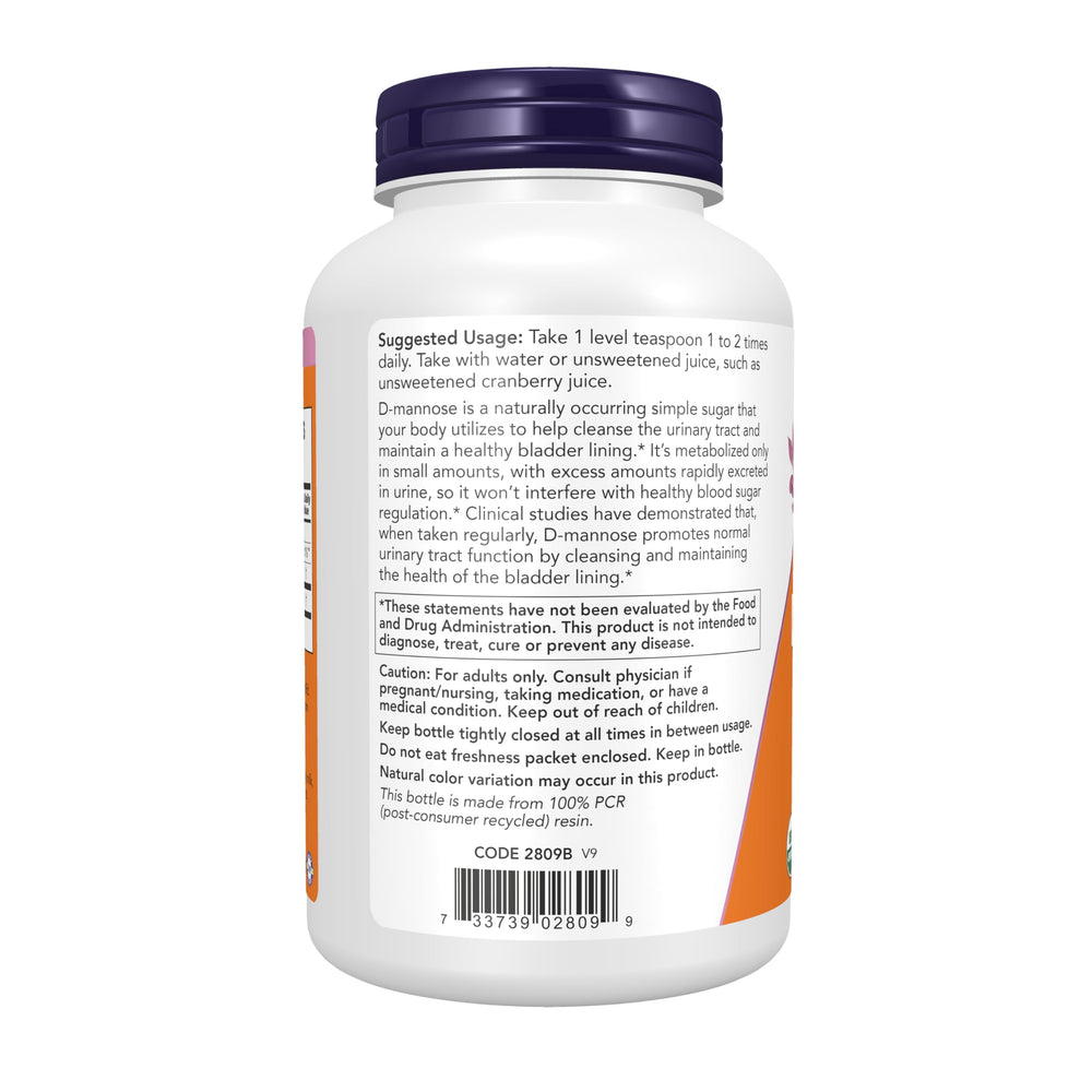 NOW Foods D-Mannose Powder being poured for simple mix into water