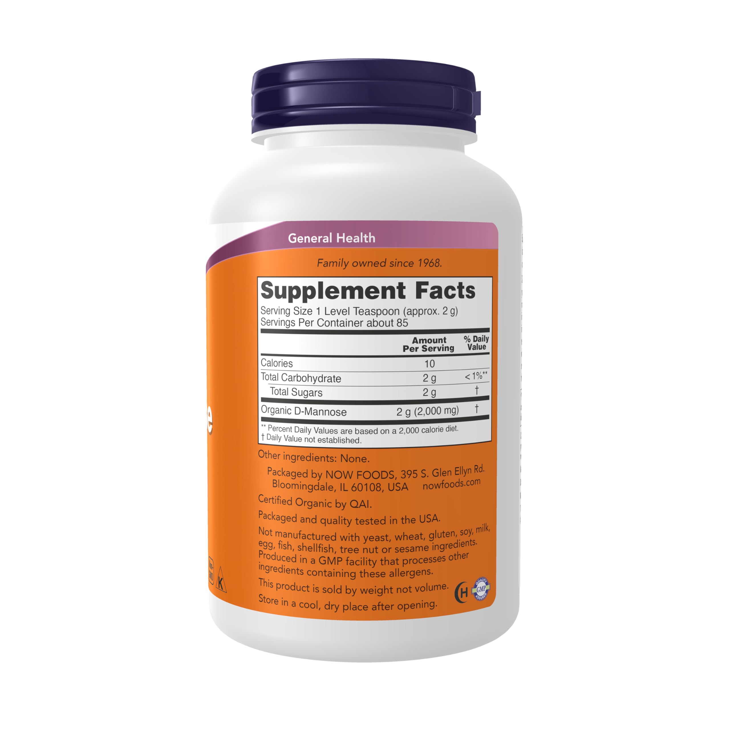 NOW Foods D-Mannose Powder with scoop enables easy measurement for regular urinary tract maintenance