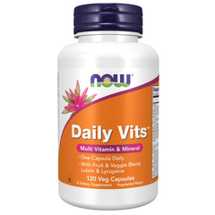 NOW Foods Daily Vits bottle closeup highlighting daily nutrition support