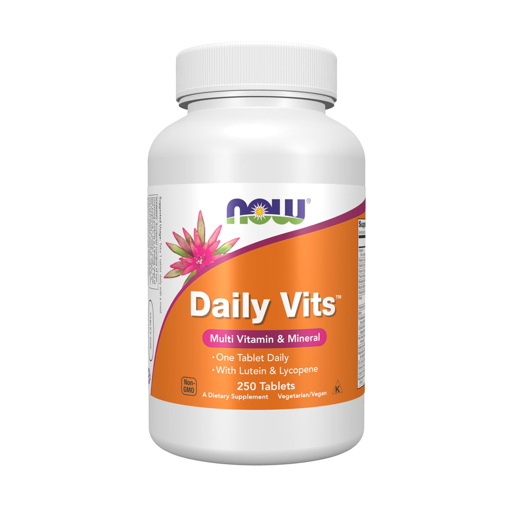 NOW Foods Daily Vits bottle pour for easy daily multivitamin routine.