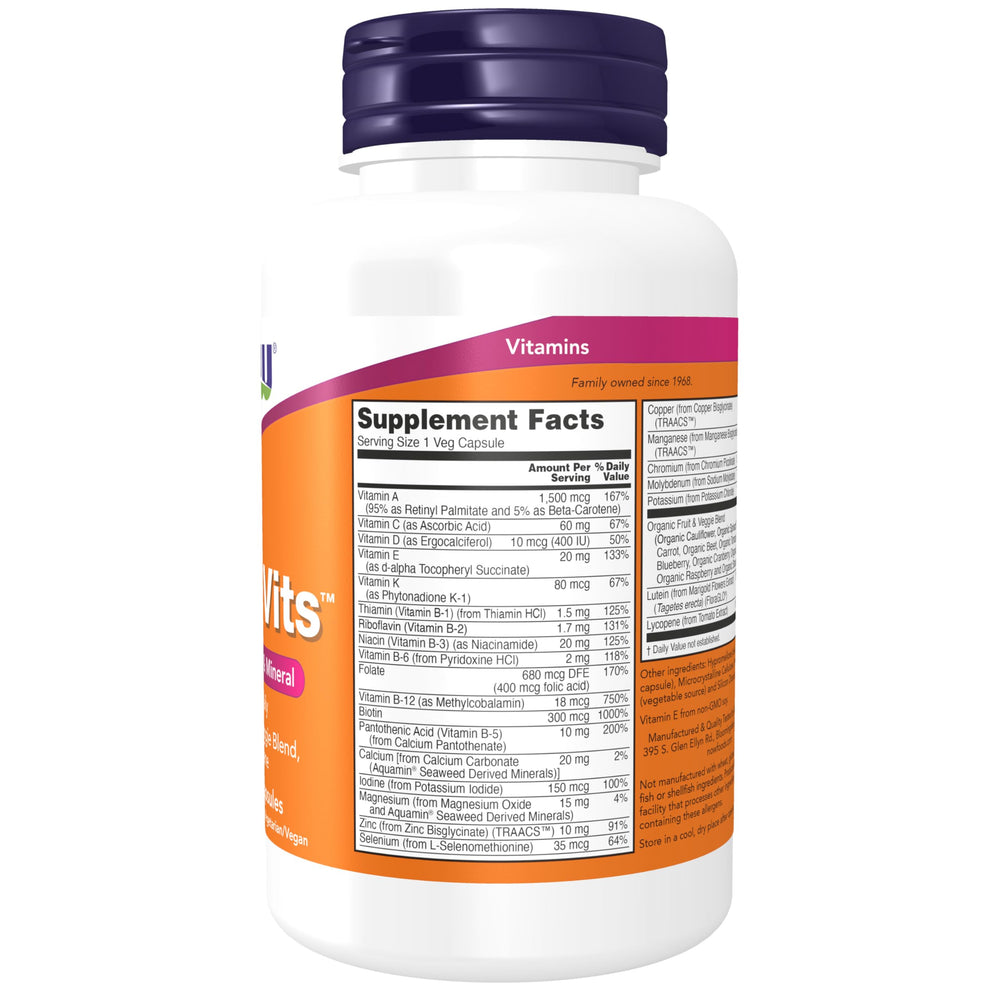 NOW Foods Daily Vits label detail shows fruit and veggie blend