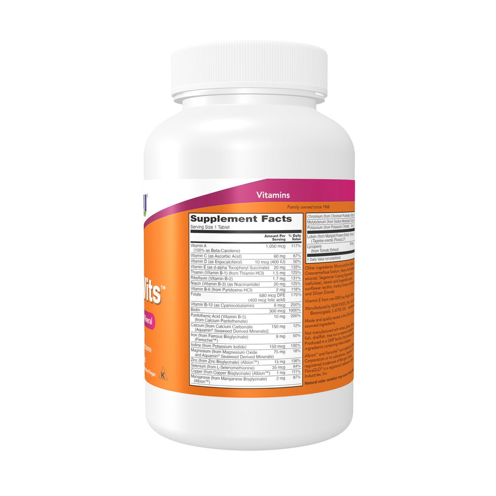 NOW Foods Daily Vits tablet close-up showing small, convenient one-a-day dose.