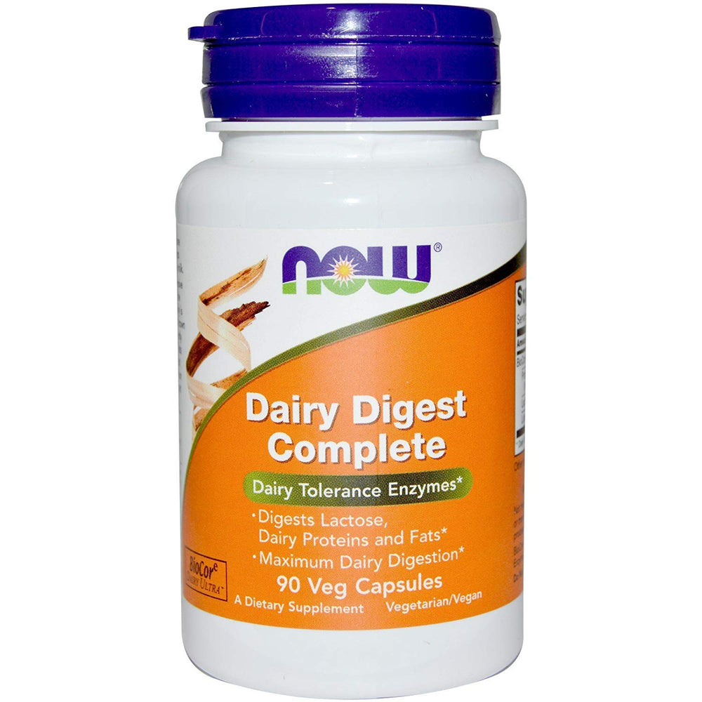 NOW Foods Dairy Digest Complete bottle cap for lactose digestion support on the go.