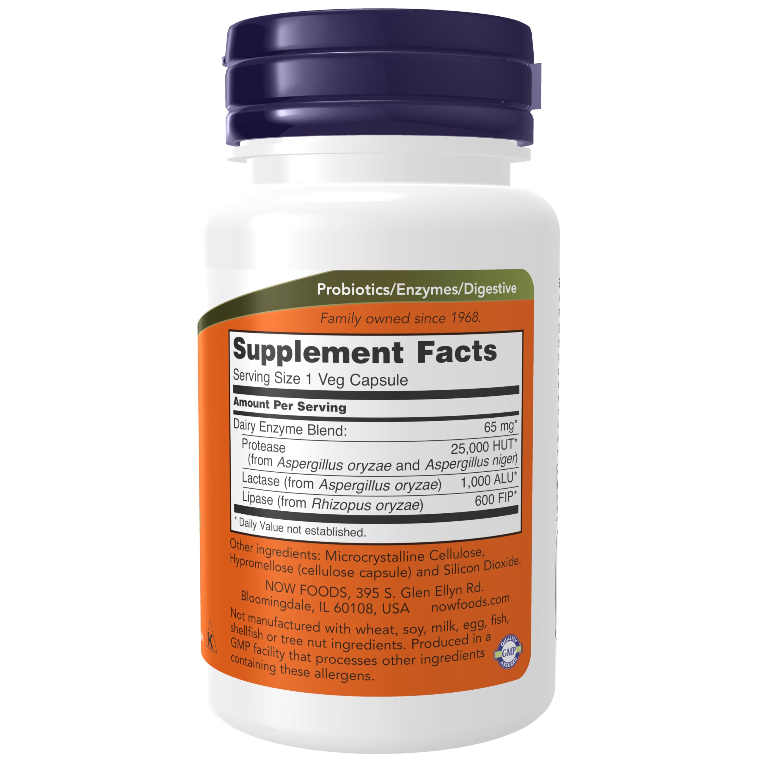NOW Foods Dairy Digest Complete capsules close-up suggests easy dairy digestion support