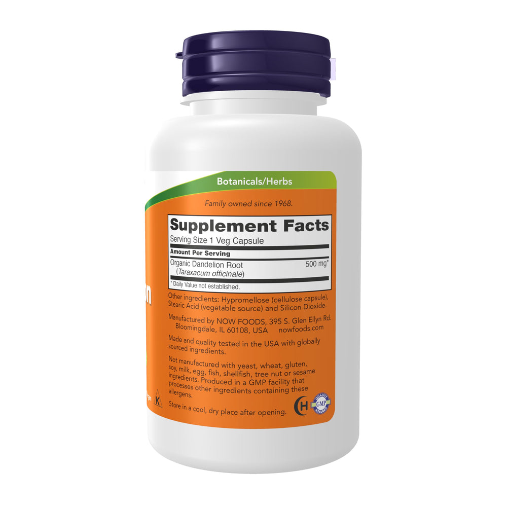 NOW Foods Dandelion root bottle for easy daily use and support.
