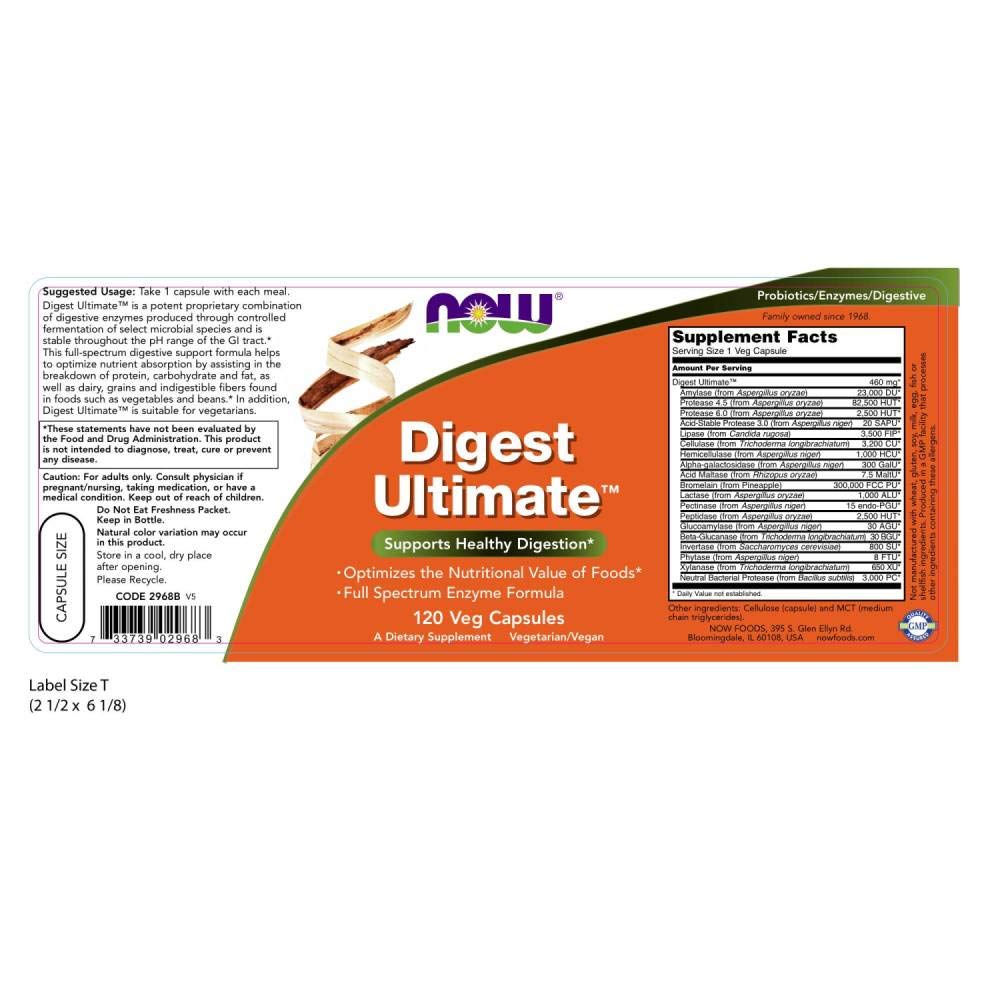 NOW Foods Digest Ultimate capsules close up highlighting vegetarian friendly digestion support