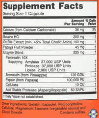 NOW Foods digestive enzyme ingredients label highlights blend for versatile digestion