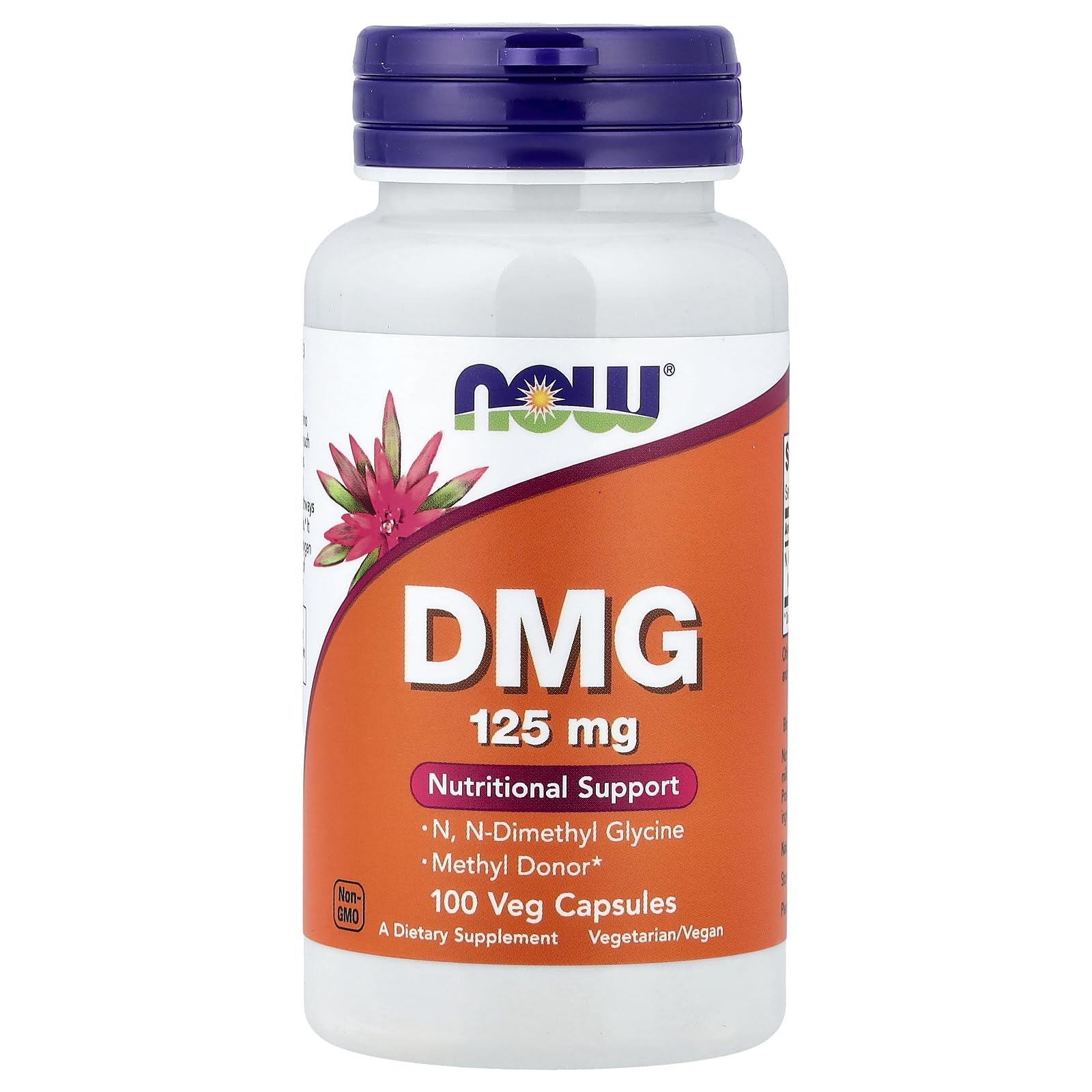 NOW Foods DMG 125mg bottle with capsules for daily nutritional support