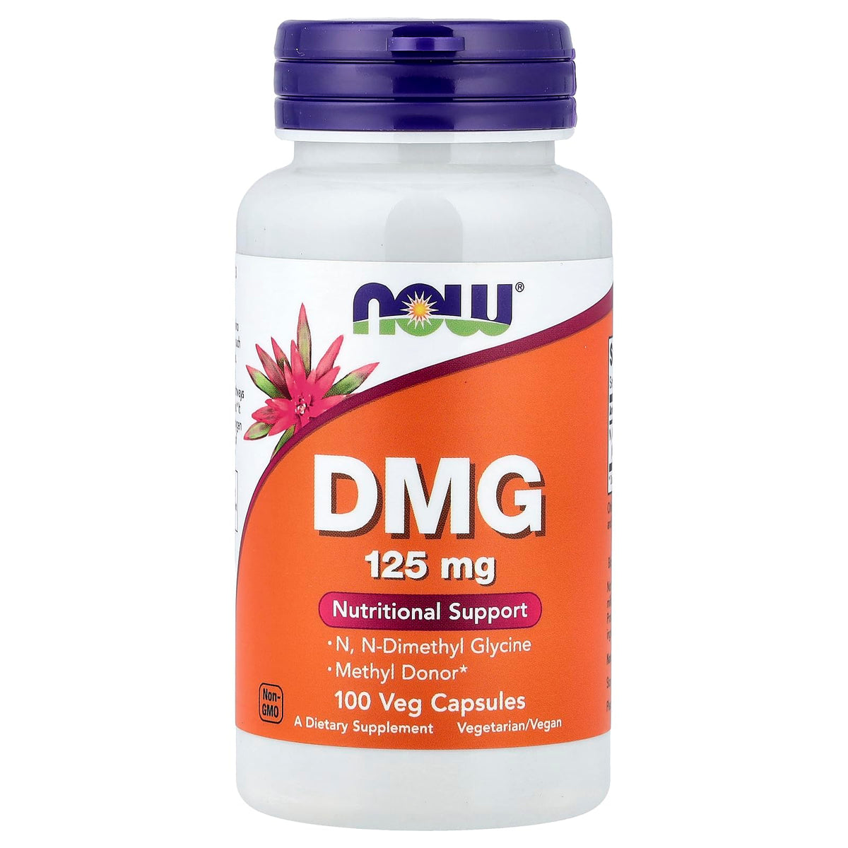 NOW Foods DMG 125mg bottle with capsules for daily nutritional support