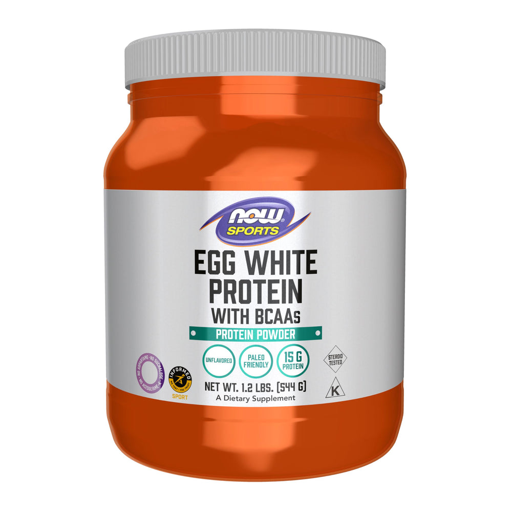 NOW Foods Egg White Protein bottle for convenient post-workout protein.