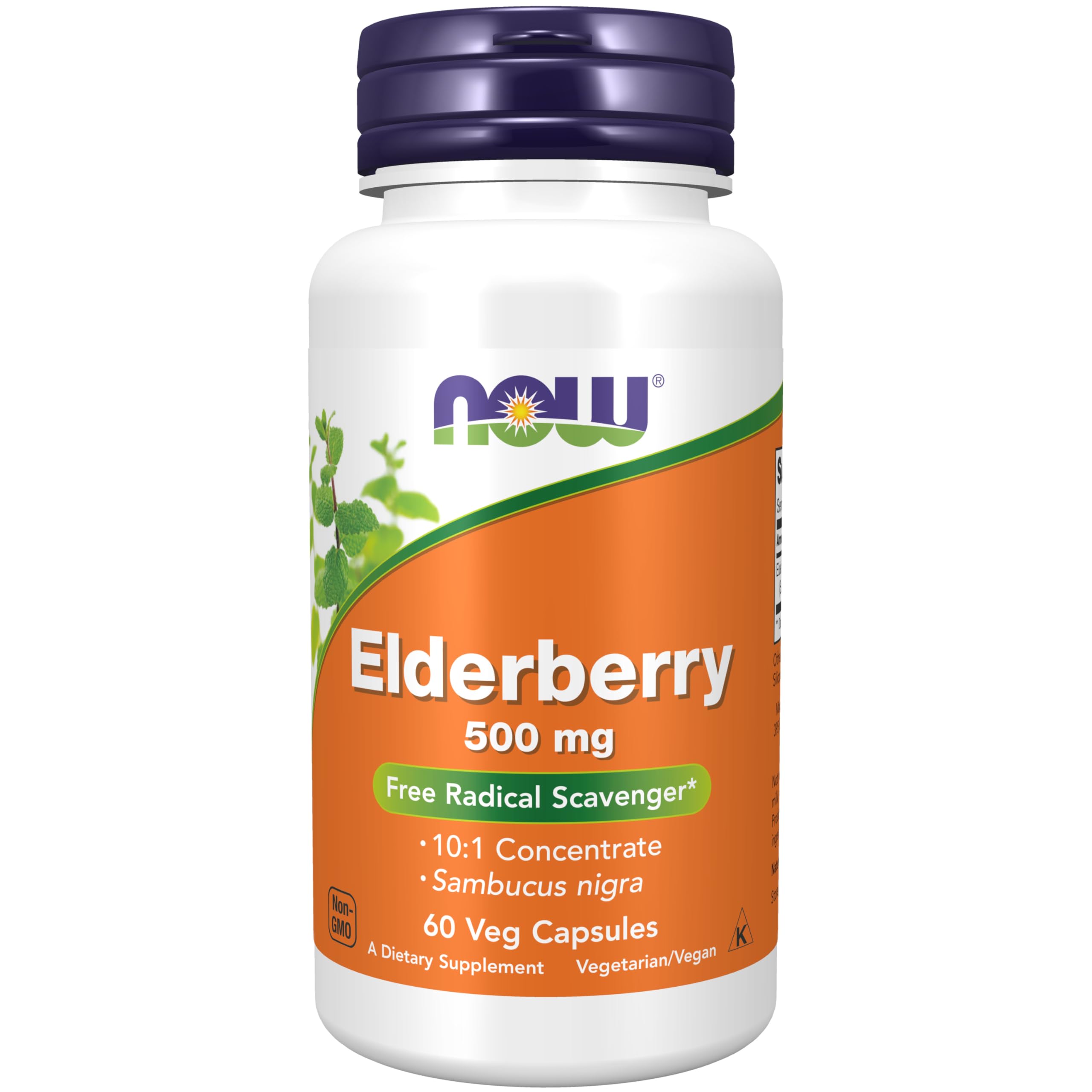 NOW Foods Elderberry 10:1 concentrate bottle with vibrant label for antioxidant support