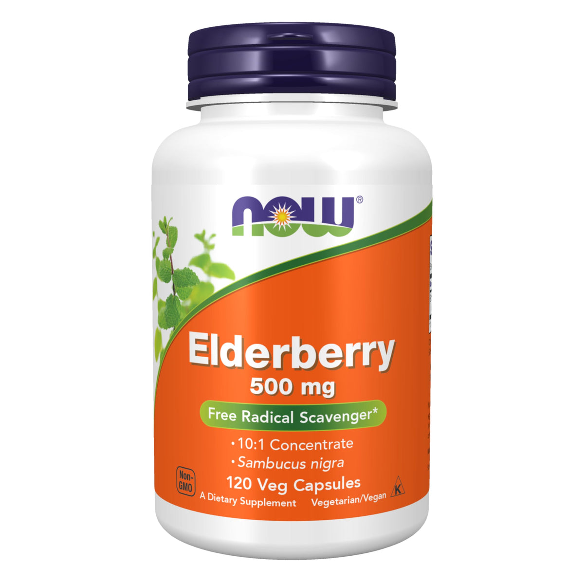 NOW Foods Elderberry 500 mg bottle front view for daily wellness.