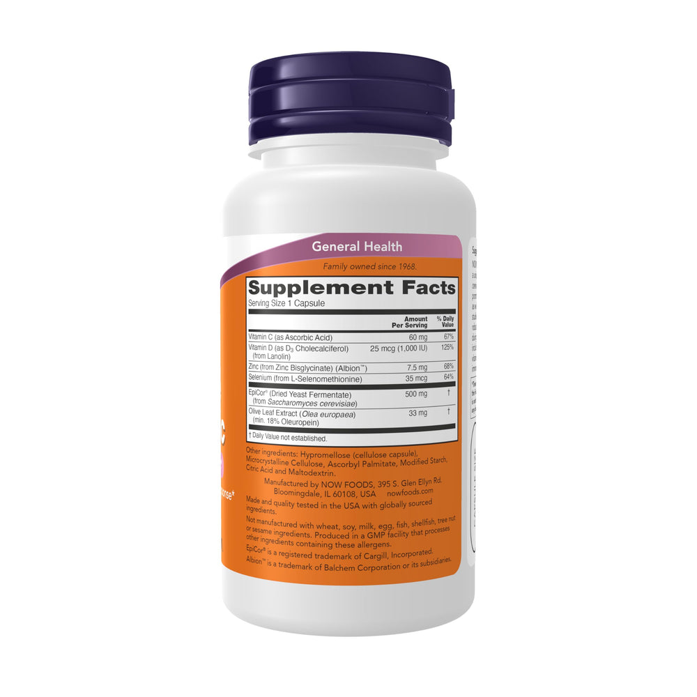 NOW Foods EpiCor Plus Immunity capsules close-up highlighting the veggie formula