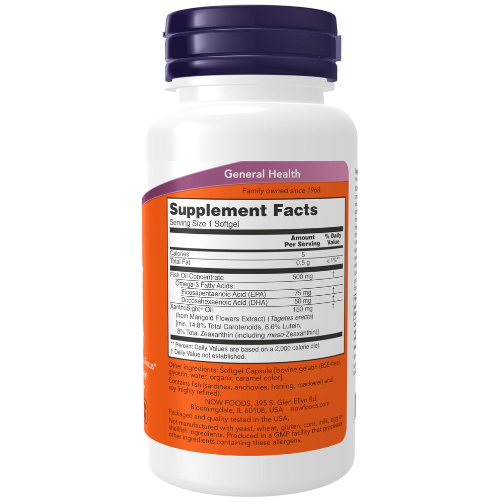 NOW Foods eye health softgel capsule close up for daily use