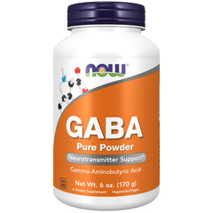 NOW Foods GABA powder bottle with clear label for daily use
