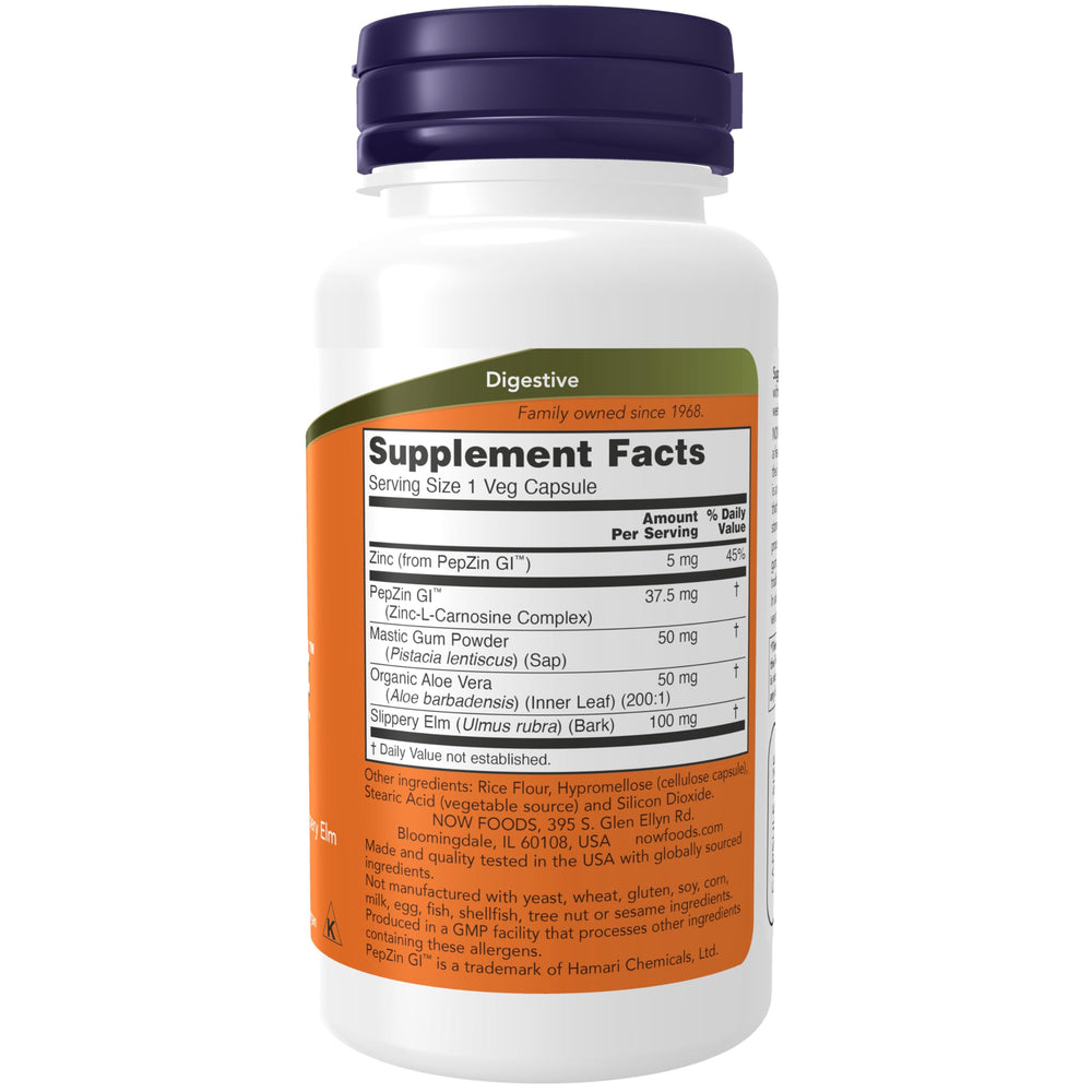 NOW Foods Gastro Comfort capsules close-up highlighting capsule form