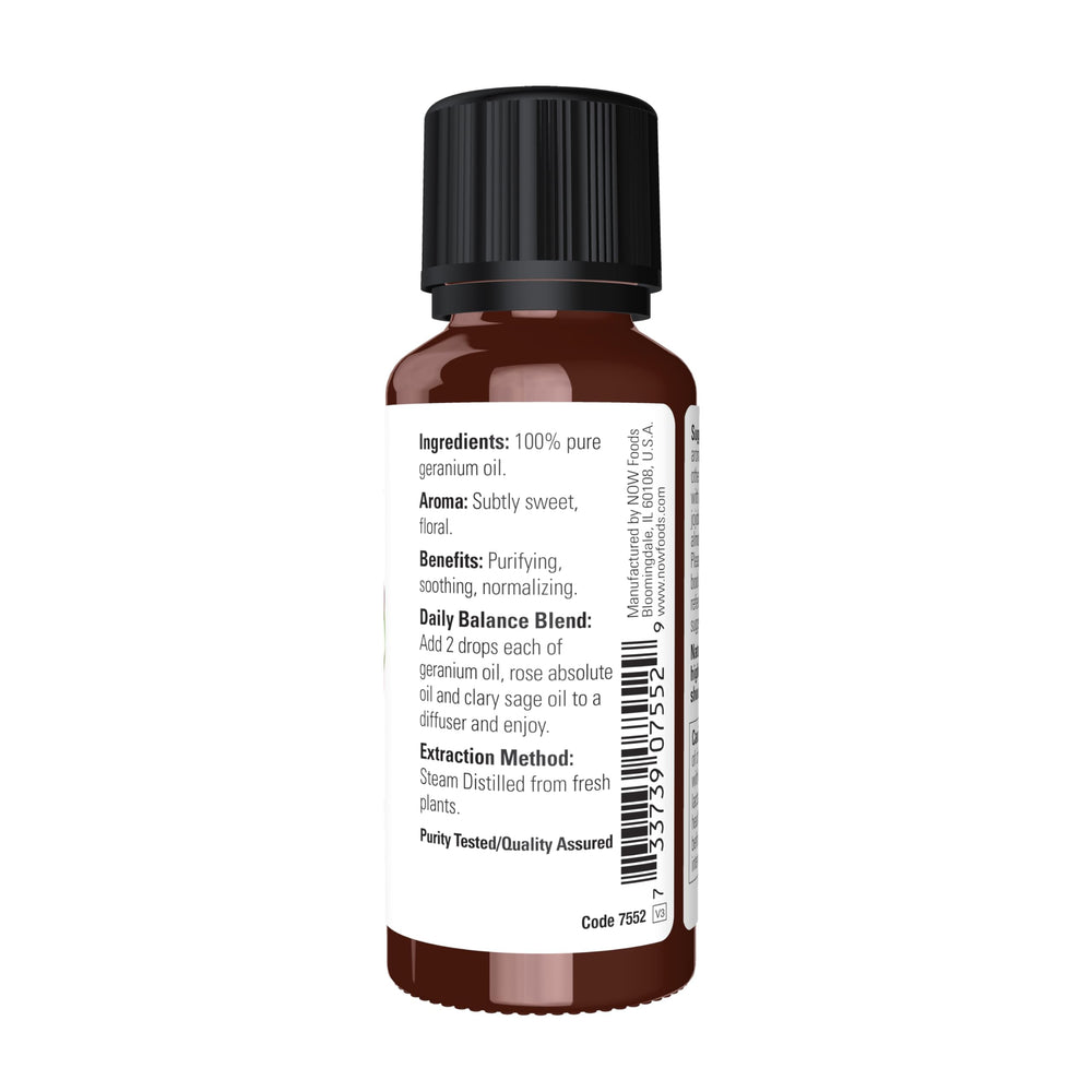 NOW Foods Geranium oil diffuser scene creates a calming, purified room atmosphere.