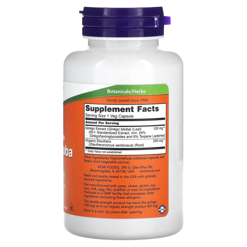 NOW Foods Ginkgo Biloba capsules offer vegan ease for daily focus.