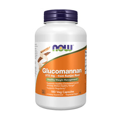 NOW Foods Glucomannan 575 mg bottle label, showcasing packaging for weight management support