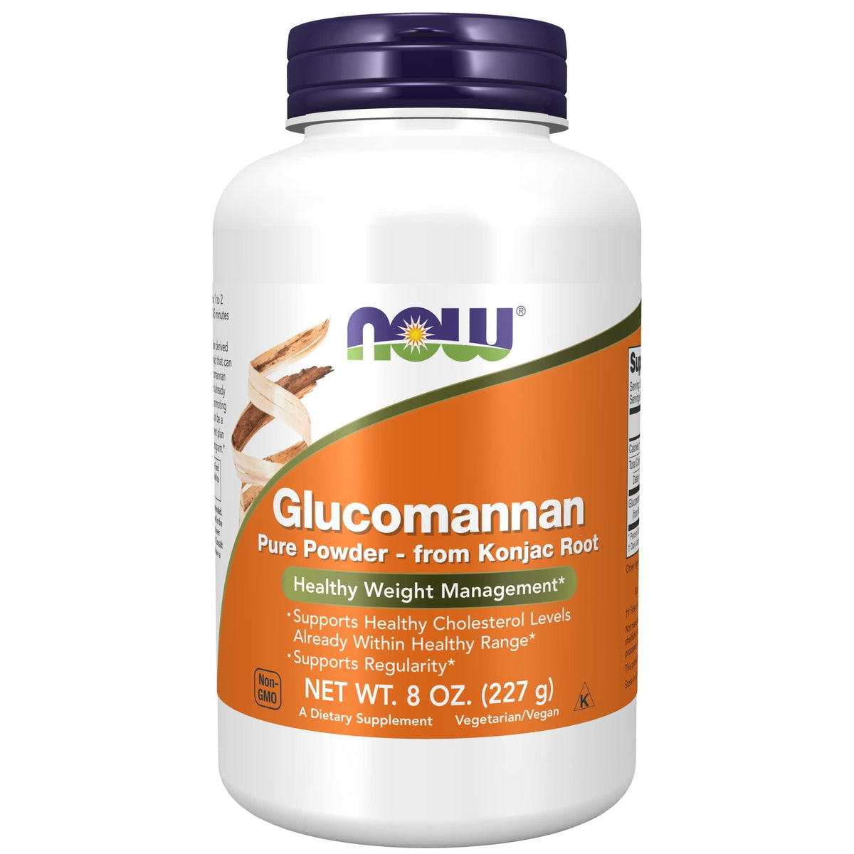 NOW Foods Glucomannan powder bottle showing convenient daily fiber support