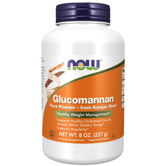 NOW Foods Glucomannan powder bottle showing convenient daily fiber support
