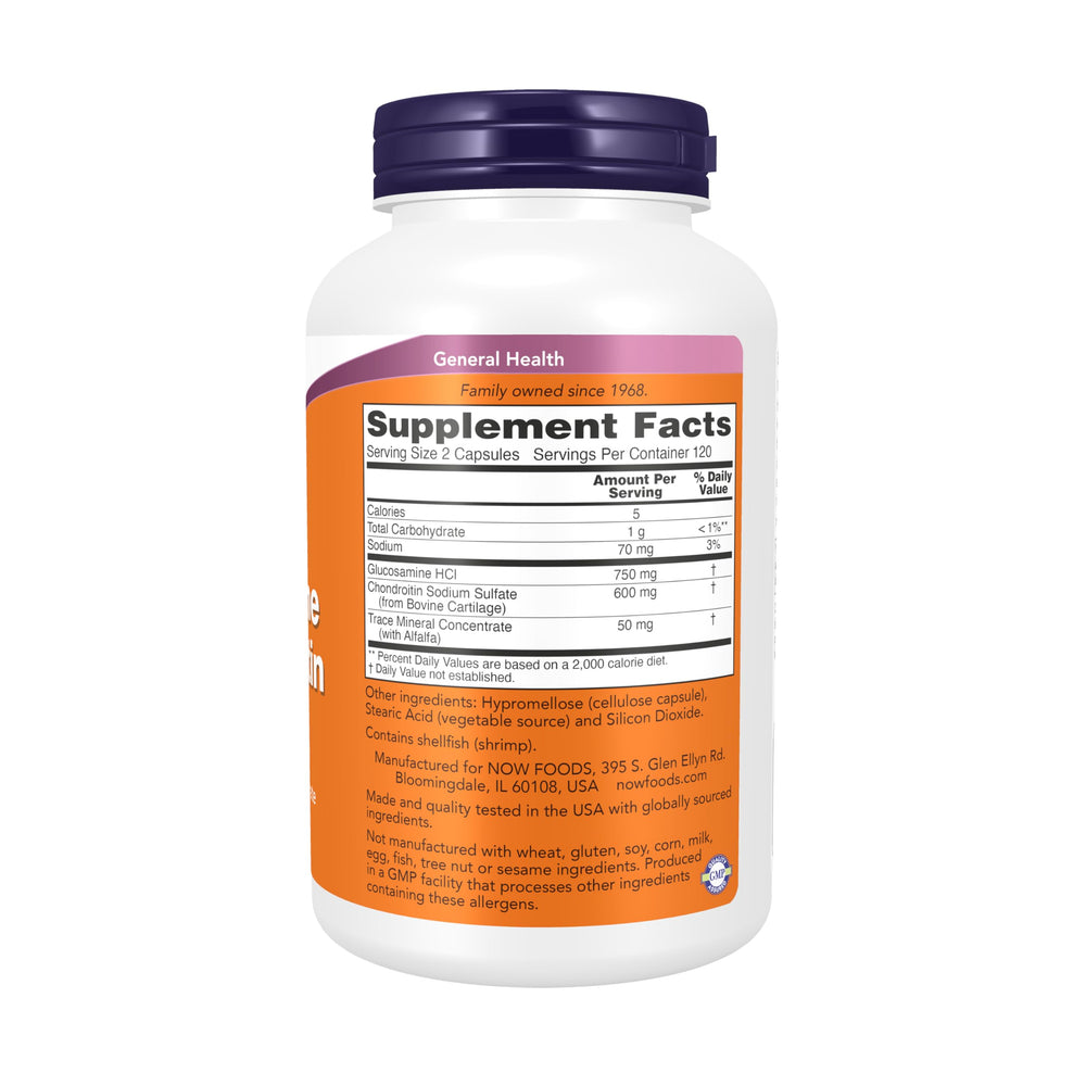 NOW Foods Glucosamine & Chondroitin capsules closeup for daily use