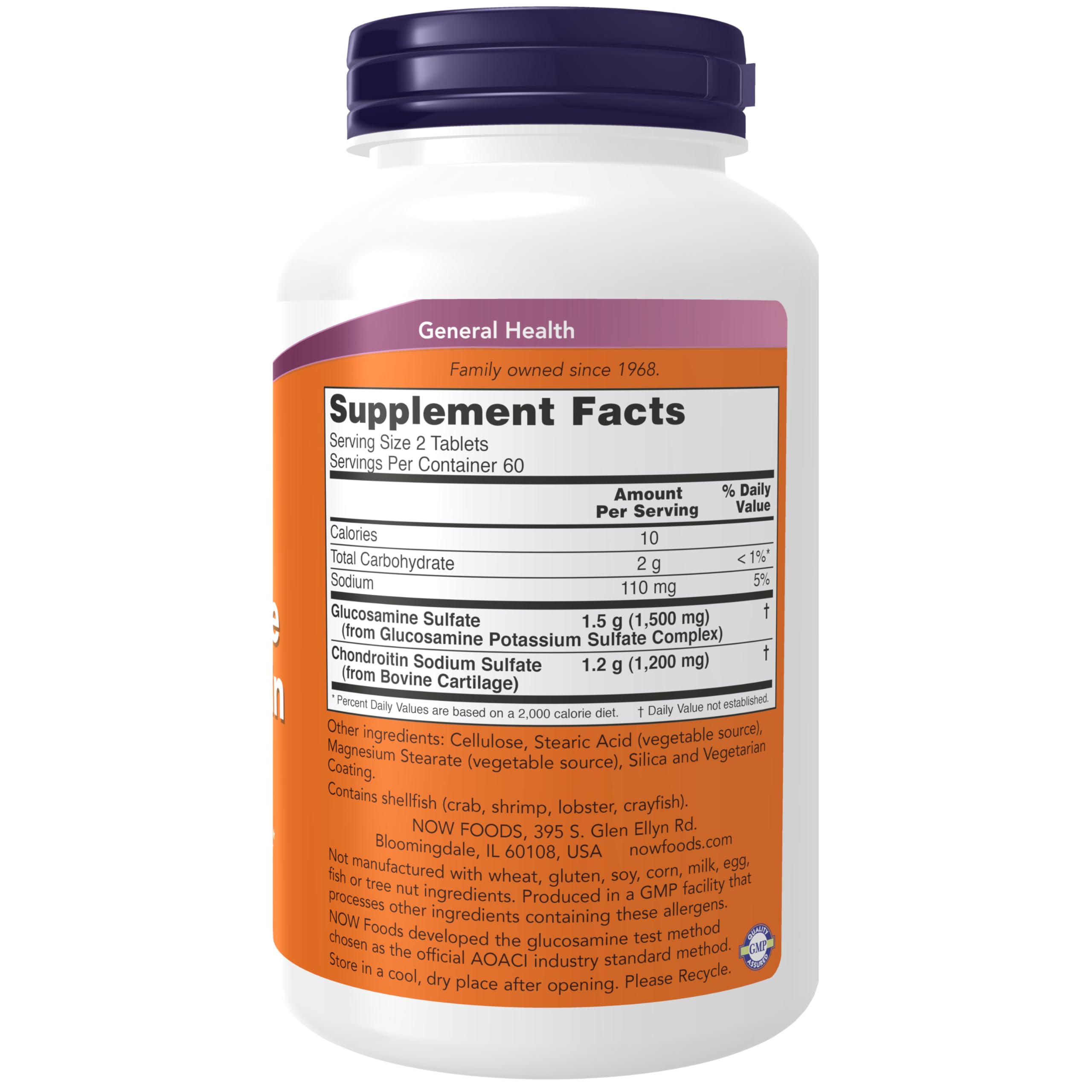 NOW Foods Glucosamine & Chondroitin Extra Strength tablets close-up for easy daily dosing.