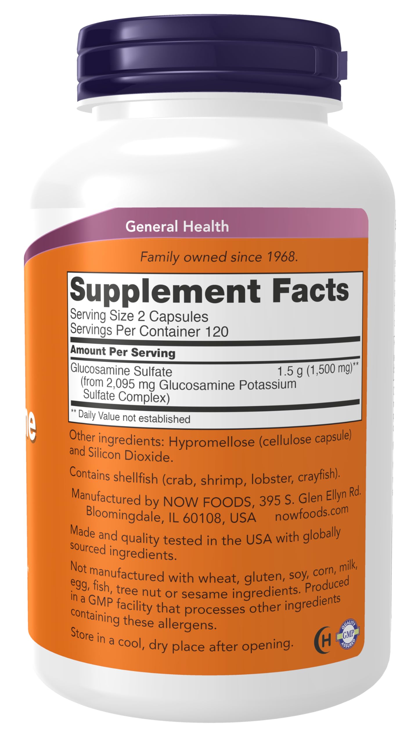NOW Foods Glucosamine Sulfate 750 mg capsules closeup shows texture for easy intake.