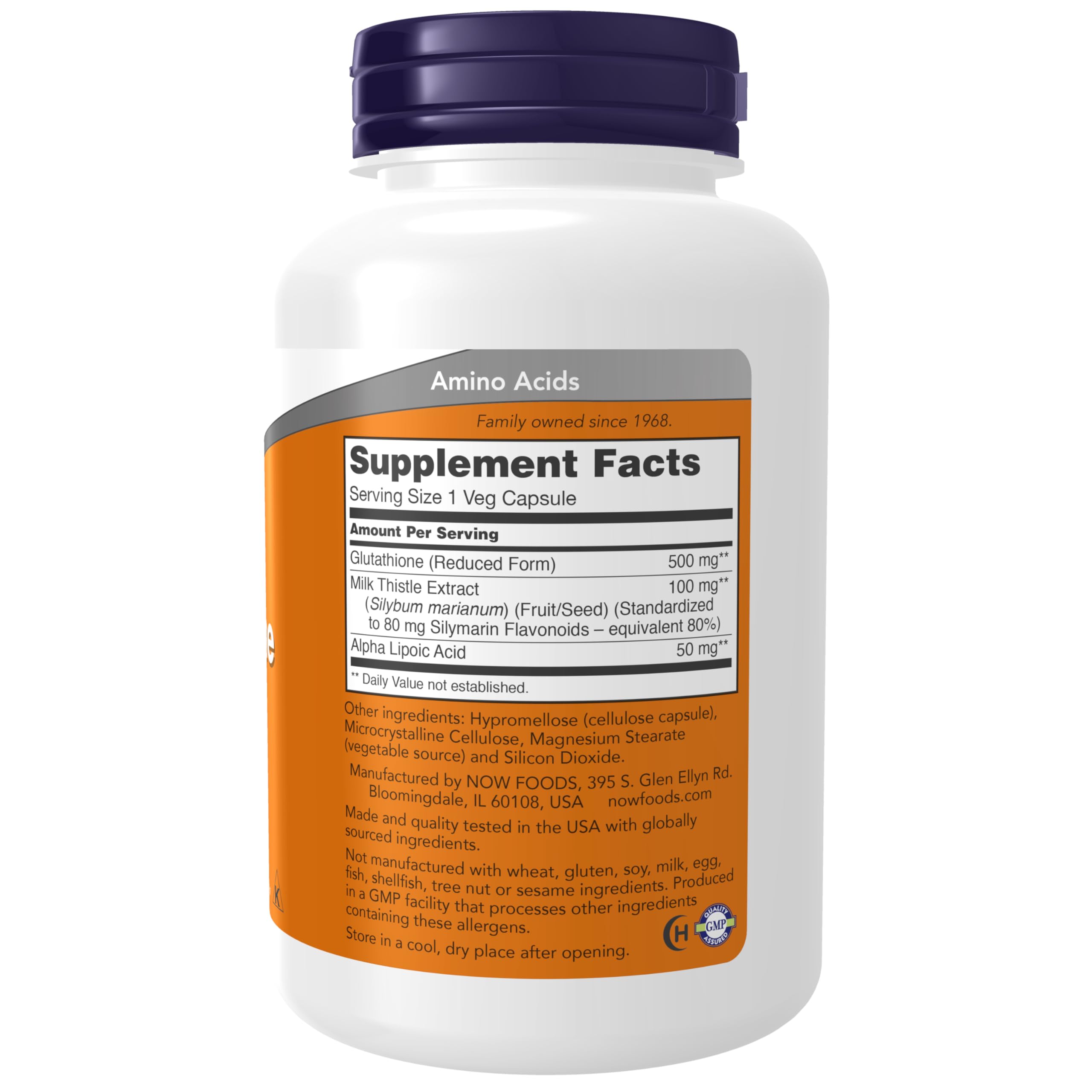 NOW Foods Glutathione milk-thistle capsules shown for cellular support