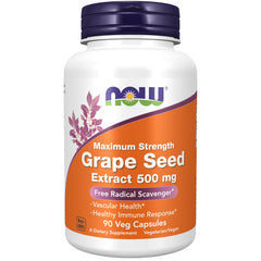 NOW Foods Grape Seed Extract bottle with capsules for daily antioxidant support