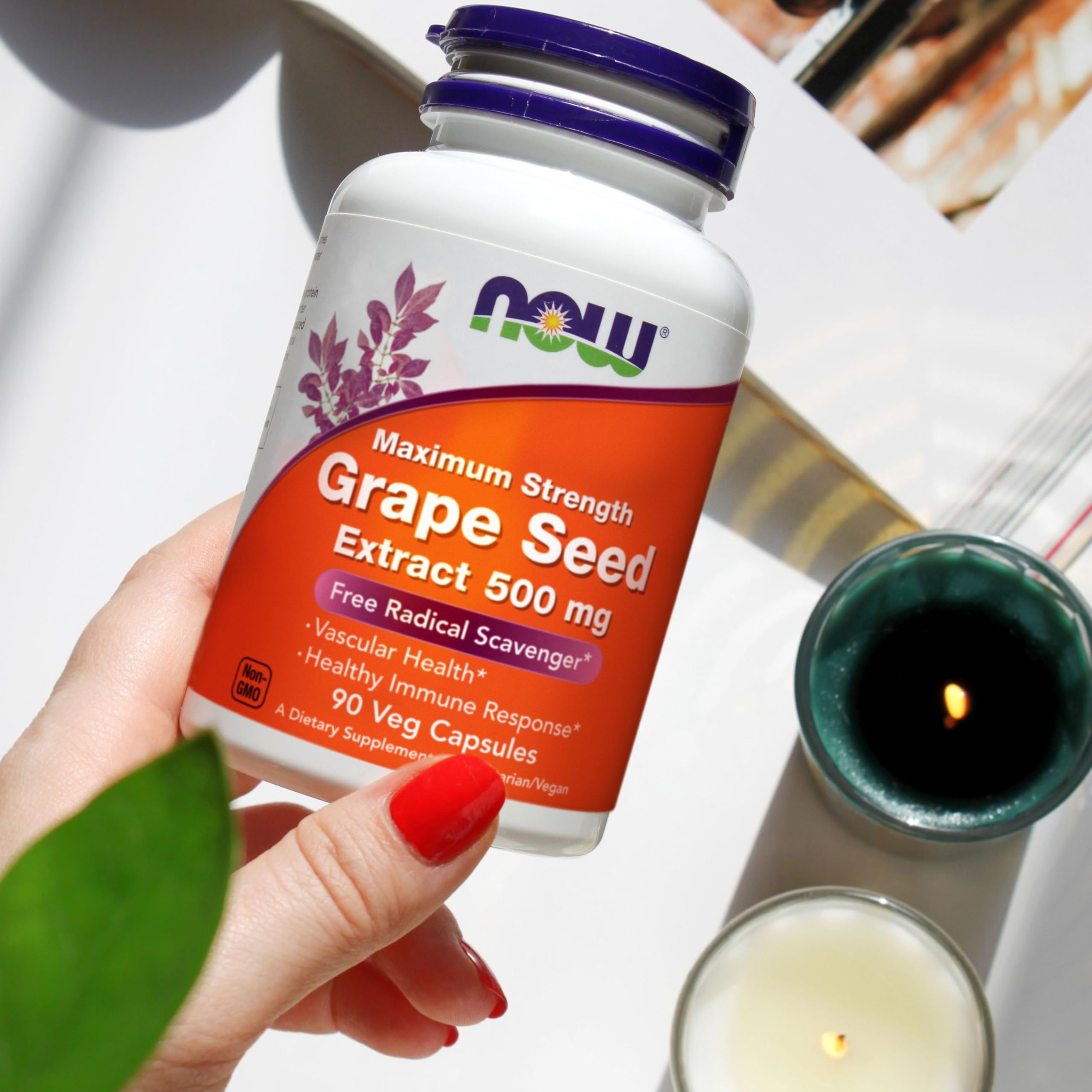 NOW Foods Grape Seed Extract GMP certification symbol on packaging