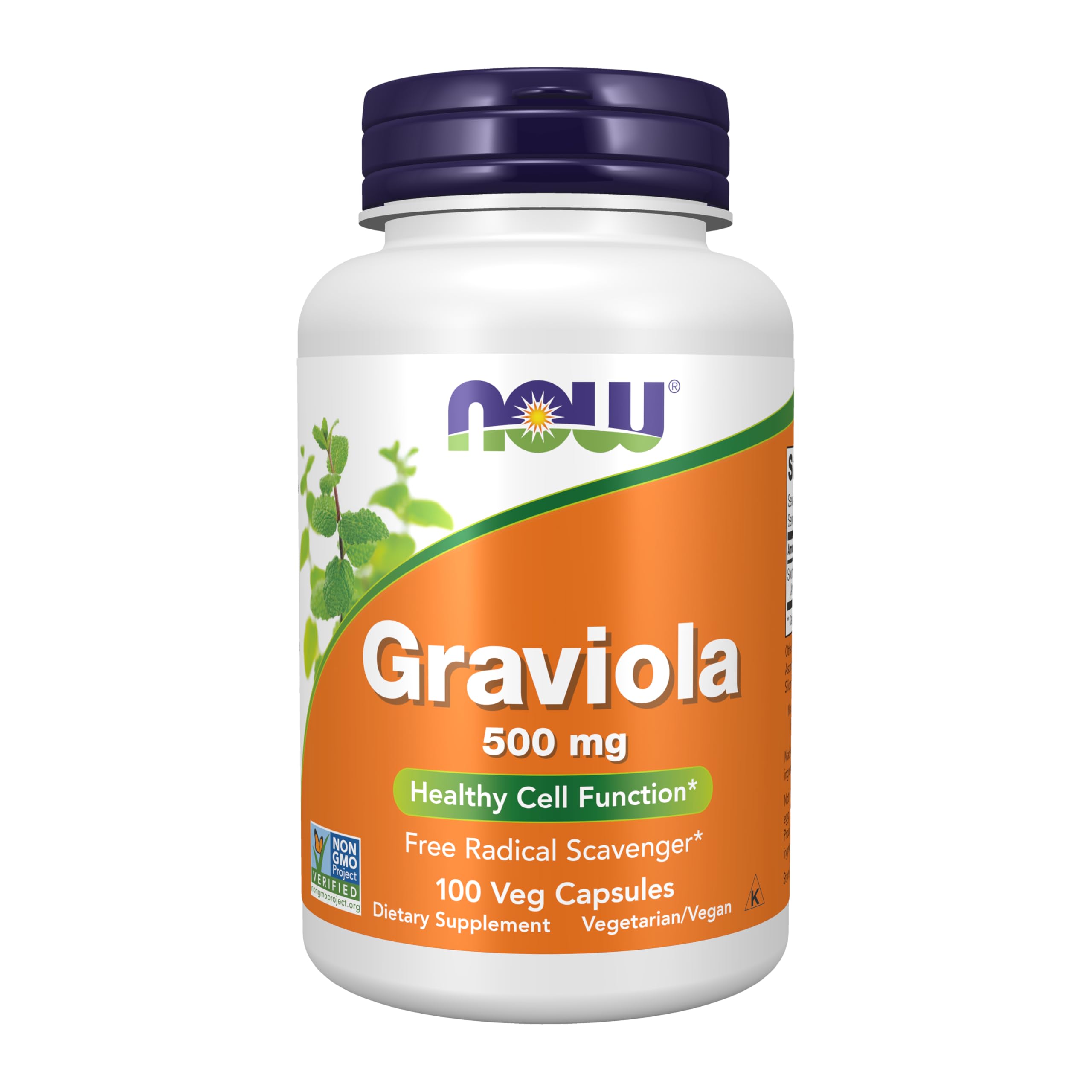NOW Foods Graviola 500 mg capsules bottle supports daily wellness.
