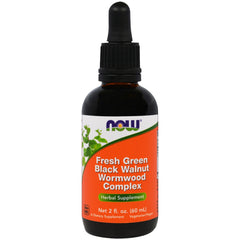 NOW Foods Green Black Walnut Wormwood Complex bottle with dropper for daily herbal support