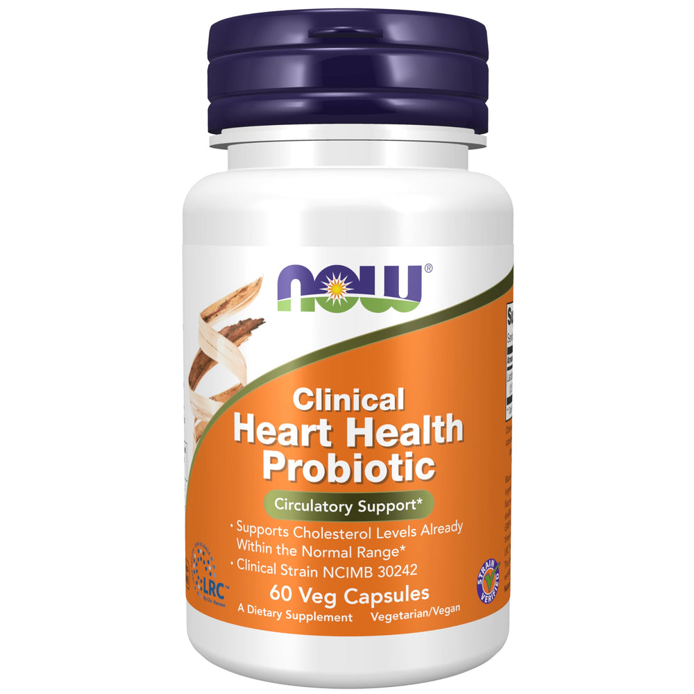 NOW Foods Heart Health Probiotic bottle displaying a potential daily wellness ritual.
