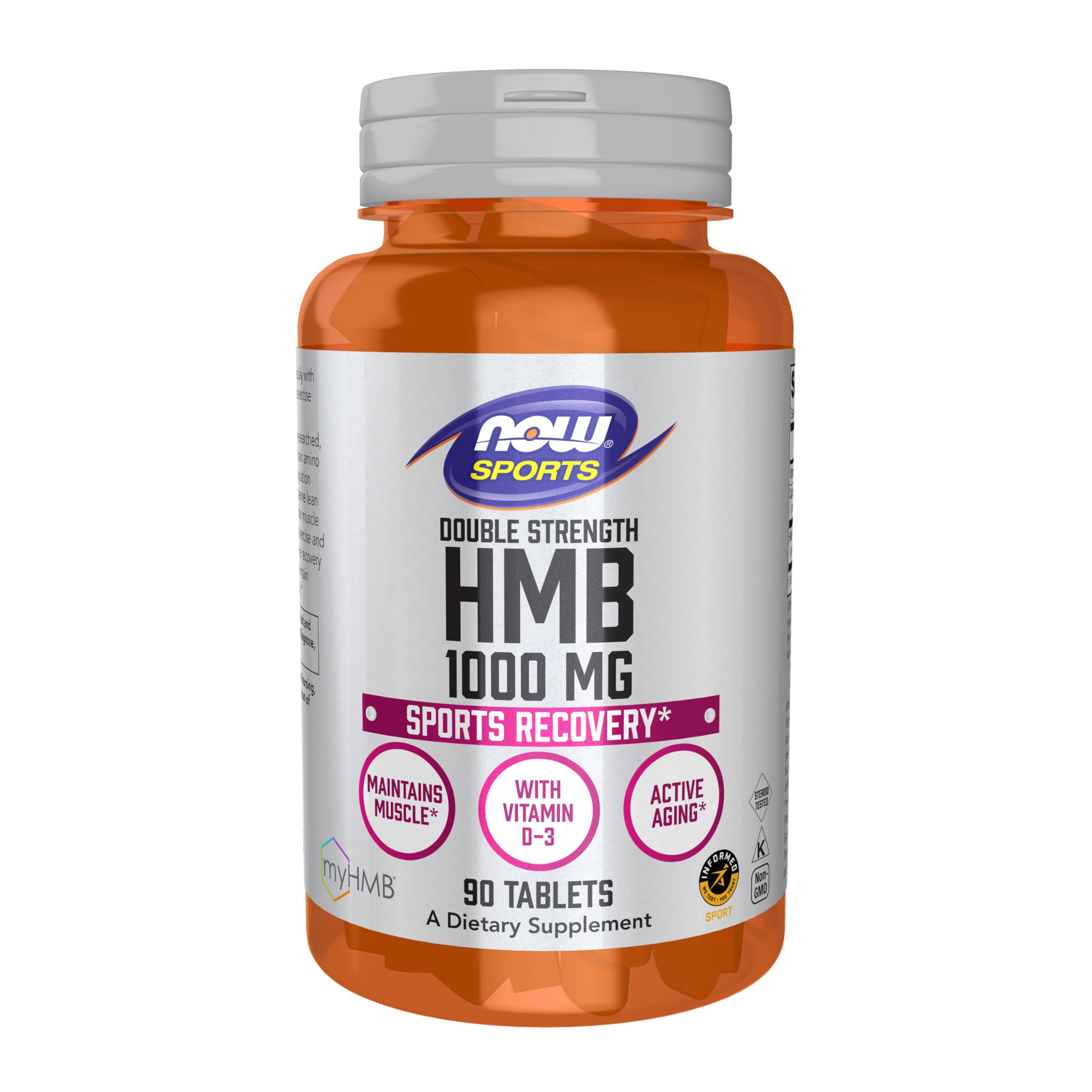 NOW Foods HMB 1000 mg tablets bottle-front for athletic recovery potential