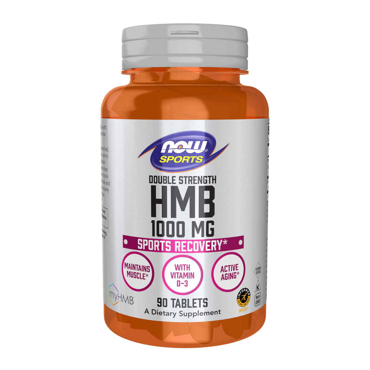 NOW Foods HMB 1000 mg tablets bottle-front for athletic recovery potential