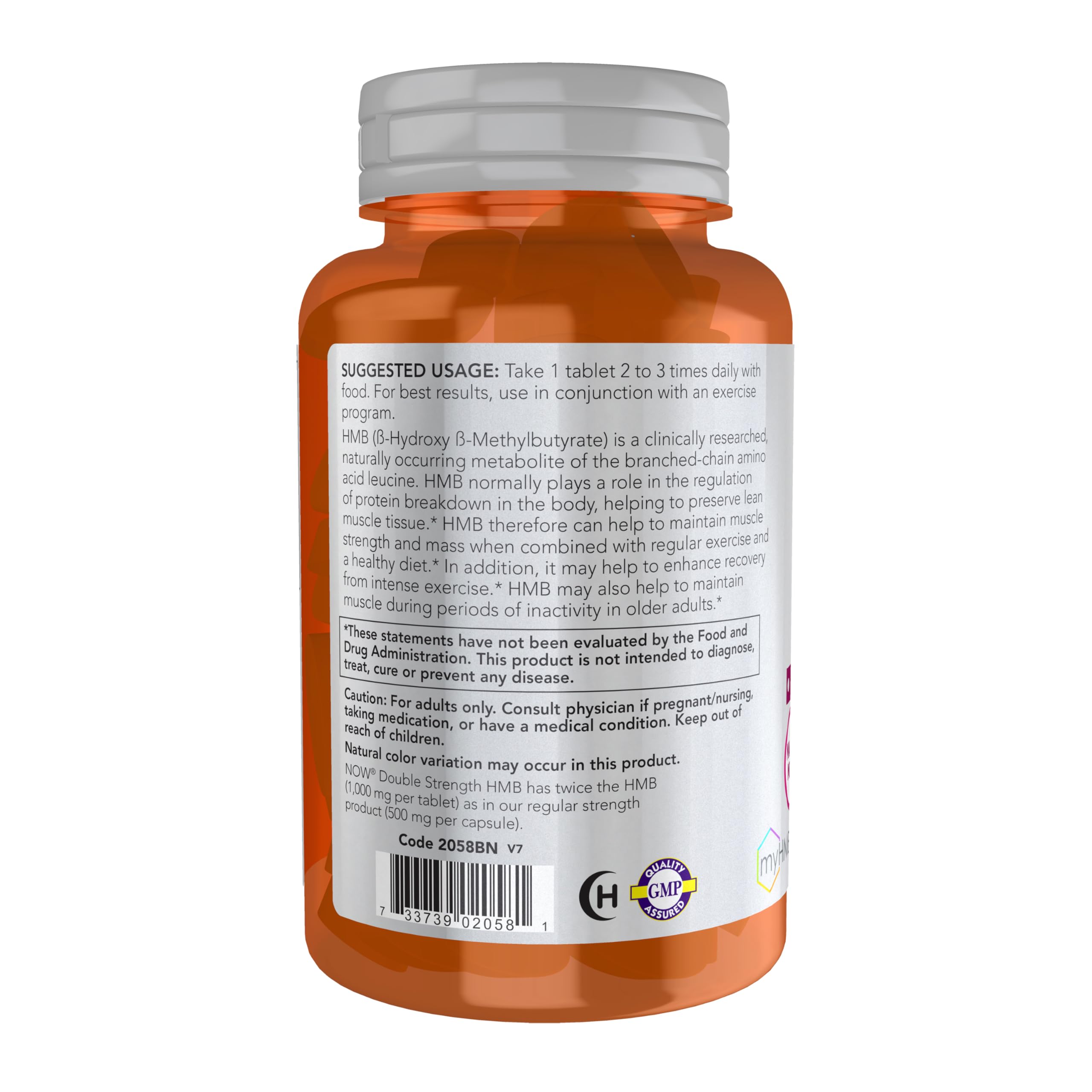 NOW Foods HMB 1000 mg tablets close-up highlighting compact daily use