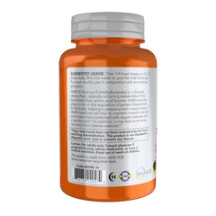 NOW Foods HMB powder jar closeup emphasizes quality and purity for athletes.