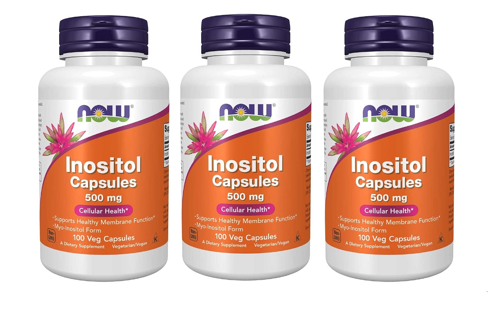 Three-pack NOW Foods Inositol display for a value-friendly wellness routine.
