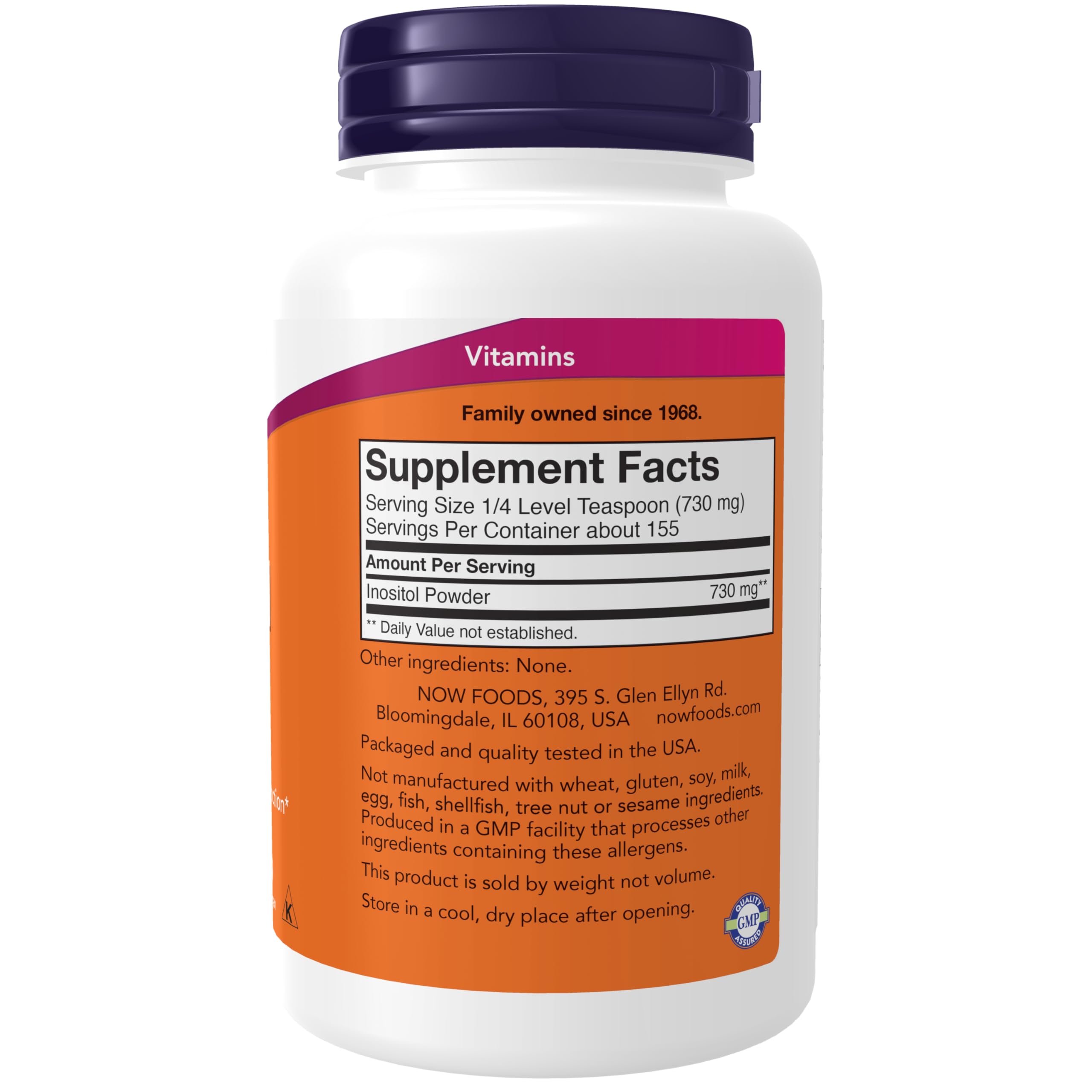 NOW Foods Inositol Powder, cucharilla medidora, facilita uso diario y dosificación.