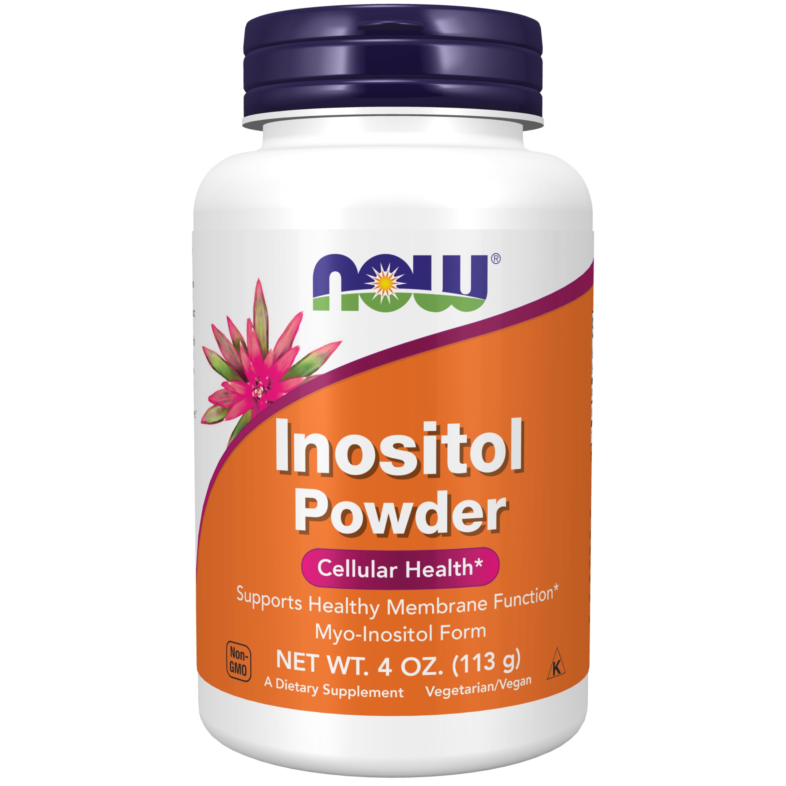 NOW Foods Inositol Powder, botella con etiqueta, apoya la función de membranas celulares.