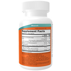 NOW Foods Iron Complex Caps label close-up highlighting Ferrochel iron and co-nutrients.