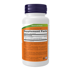 NOW Foods Kava Kava capsules close-up label signaling 30% kavalactones for calm