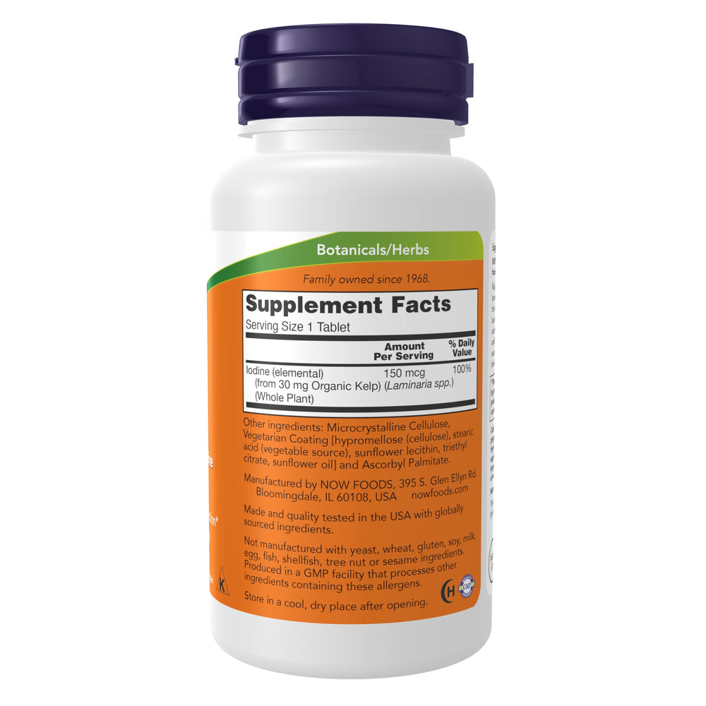 NOW Foods Kelp 150 mcg easier-to-swallow tablets designed for convenient daily intake.